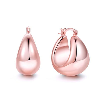 OOOPEL Gold Hoop Earrings for Women,925 Sterling Silver Chunky Hoop Earrings Hypoallergenic Lightweight 14K Gold Plated Thick Gold Hoops for Women 22mm 26mm - color: rose gold-26