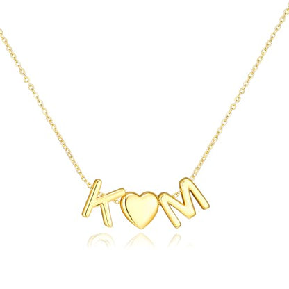 adoyi Initial Necklaces for Women 14k Gold Plated Layered bubble Letter Necklace Dainty Heart A-Z Pendant Necklace Initial Necklaces Stack Birthday Gifts for Women Jewelry - color: Gold-Heart, style: K+M