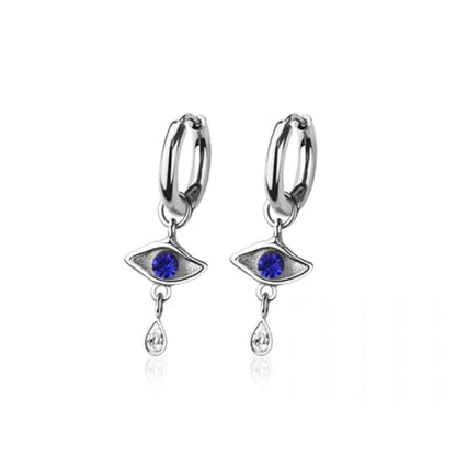 316L Stainless Steel Evil Eye Dangling Huggie Hoop Earrings, Sold as a Pair - style: Silver Tone