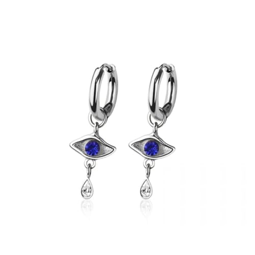 316L Stainless Steel Evil Eye Dangling Huggie Hoop Earrings, Sold as a Pair - style: Silver Tone