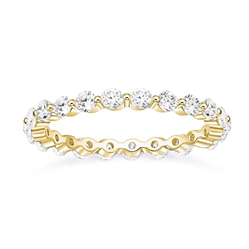 EAMTI 2mm 925 Sterling Silver Wedding Band Cubic Zirconia Full Eternity Stackable Engagement Ring Size 3-13 - color: Sterling Silver-GOLD