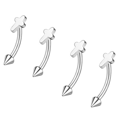 ZS 2 Pairs Stainless Steel Eyebrow Rings, 16G Curved Belly Rings Navel Barbell Helix Daith Tragus Earrings, 8/10mm Spike Vertical Labret Lip Piercing Jewelry - color: Silver,Cross-L:8/10mm