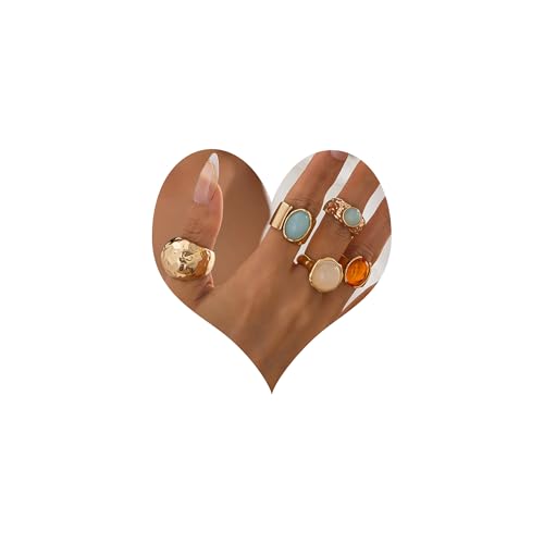 Chunky Gold Rings Set for Women Stacking Finger Knuckle Rings Silver Statement Ring Set Punk Jewelry - style: 187-5pcs