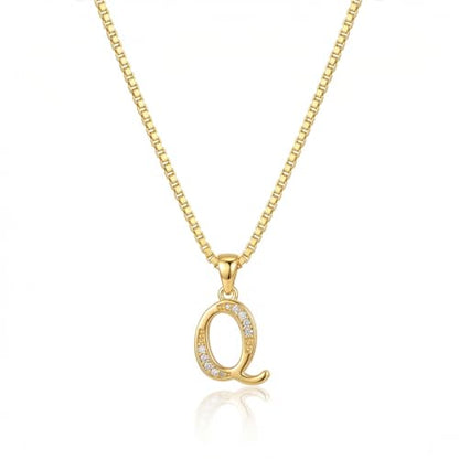 Initial Necklace for Women, 14K Gold Silver Plated Box Chain Letter Pendant, Trendy Name Necklace, Dainty Personalized Charm Jewelry Gift for Her - color: Gold, style: Q