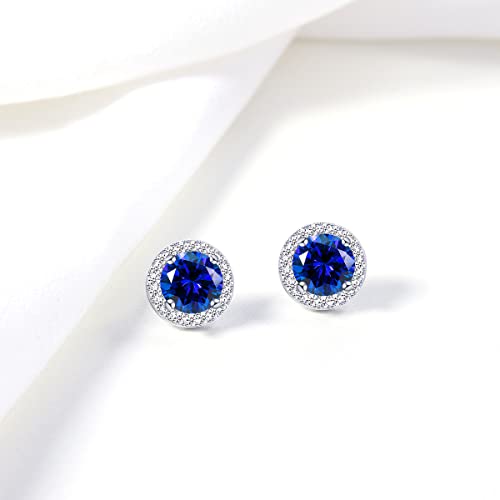 YOQUCOL Bright 8MM,10MM Cubic Zirconia Crystal Stud Earrings Round Pierced Earrings For Women - color: 8MM-Blue
