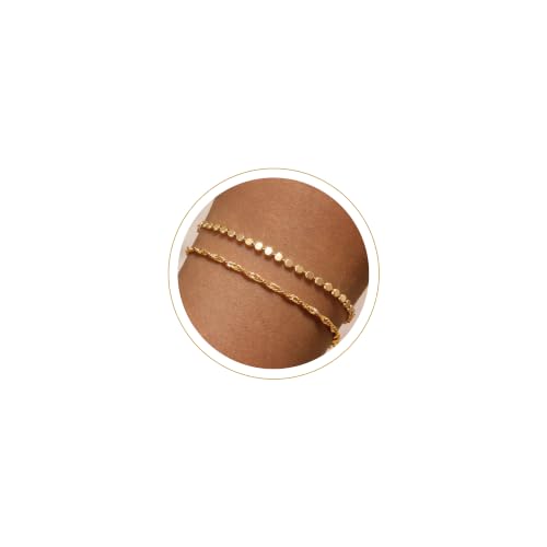 Moodear Gold Bracelets for Women, 2PCS Dainty 14K Gold Plated Link Chain | Waterproof Non Tarnish Jewelry, Adjustable Gold Plated Link & Bead Chain, Perfect for Daily Wear, Vacation Outfits & Gifts - color: gold-6