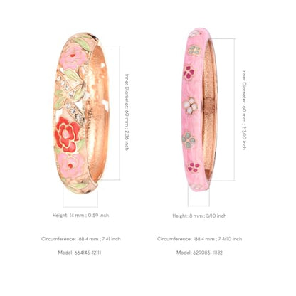 UJOY Womens Multi-Colors Cloisonne Bracelet Plated Flower Hollowed Enameled Hinged Cuff Bangles Jewelry Gift 88A10 - color: C06-3 Pcs Set-Cream Pink