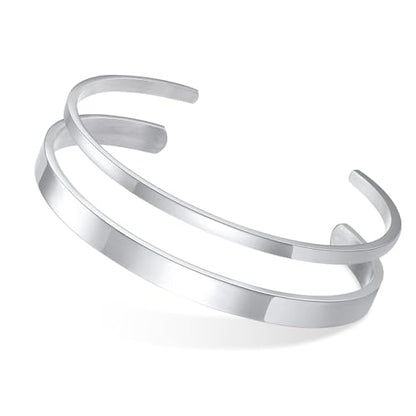 Stainless Steel Mens Cuff Bracelet : Minimal Cool Silver/Black/Gold Plated Open Metal Cuff Bangle Bracelets for Men,Mens Bracelet Jewelry Gift - color: Silver-2-Pack, size: Medium( fit 5.5"-7.2" wrist)