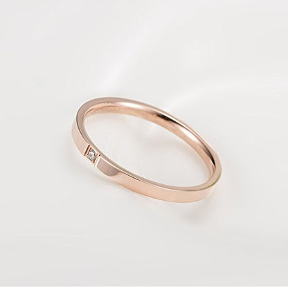 Women's Stainless Steel 2MM Thin Stackable Midi Eternity Ring Cubic Zirconia Engagement Wedding Bands - color: 1pcs Rose Gold