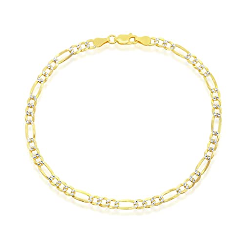 14K Gold Plated Chains – Pave Figaro/Figaro/Cuban/Marina/Franco/Cross/Butterfly/Hearts & Beads/Elephant Charms Rolo 9”/9+1” Anklets – Jewelry for Women or Teens - style: 9" - 4mm Pave Figaro