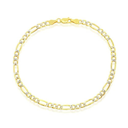14K Gold Plated Chains – Pave Figaro/Figaro/Cuban/Marina/Franco/Cross/Butterfly/Hearts & Beads/Elephant Charms Rolo 9”/9+1” Anklets – Jewelry for Women or Teens - style: 9" - 4mm Pave Figaro