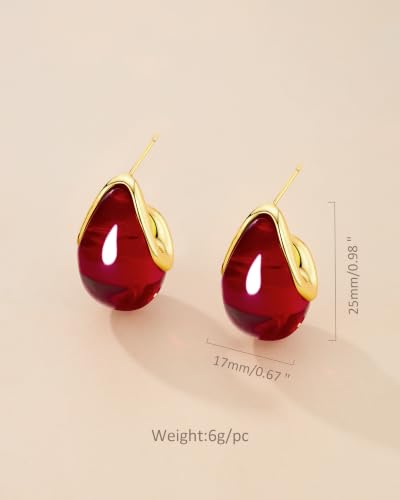 SNGIA Oval C Shape Chunky Dangle 18K Gold Plated Hoops with Colored Resin Gemstone Statement Earrings for Women by SNGIA, (Green, Brown, Blue, Pink, White, Cream), Long Bold Drop Handmade Exaggerated Irregular Trendy Bohemian Jewelry Gifts, Unique Danglin