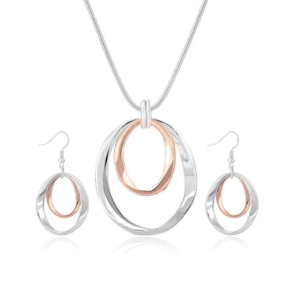 3 Circles Silver Hoop Earrings Necklace Set for Women Geometric Jewelry Set | 925 Silver Hypoallergenic Small Hoop Circle Geometry Textured Finish Minimalist Style Comfortable Wear - style: Gold and Silver Two Hoops