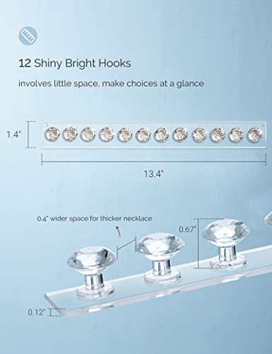 Mymazn 2 Pack Acrylic Necklaces Holder Hanging Jewelry Organizer Wall Mounted Necklace Hangers with 12 Hooks, Clear Jewelry Hangers for Necklace Organizer for Girls Women, Necklace Hooks for Wall | Acrylic Jewelry Hanger with 12 Hooks, Jewelry Hooks for N