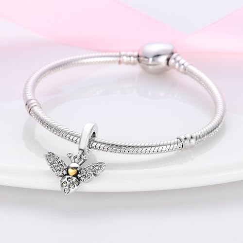 LNQOBU 925 Sterling Silver Charms for Bracelets Dangle Pendant fit Pandora Bracelets or Necklaces Jewelry Woman Gift Beads Charm (With one Spacer Beads) - style: Bee Charms