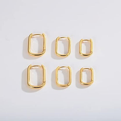 2 Pairs 14K Gold Plated Minimalist Hoop Earrings Small Dainty Geometric Square and Rectangle Huggies Hoops for Girls Women Gift, gold, silver and black - color: 3 pairs