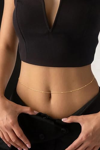 Gold Waist Chain for Women Dainty 14K Gold Plated Layered Belly Chain Adjustable Bikini Belly Beads for the Waist Waterproof Beach Accessories Body Chain Jewelry for Gifts - style: BY0006