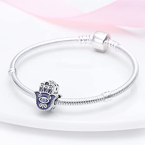 14K Gold Plated Charms for Bracelets Necklace Star Moon Cross Beads Woman | 925 Sterling Silver Charms Butterfly Cute Cat Dog Evil Eye Lucky Bracelet Beads Aesthetic Peandant Jewelry Gift for Mom - color: Evil Eye Palm Charm