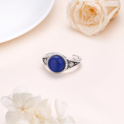 Alphm 925 Sterling Silver Toe Ring for Women Adjustable Open Toe Ring Foot Jewelry Gift - color: White-Lapis Lazuli