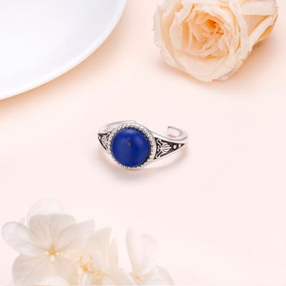 Alphm 925 Sterling Silver Toe Ring for Women Adjustable Open Toe Ring Foot Jewelry Gift - color: White-Lapis Lazuli