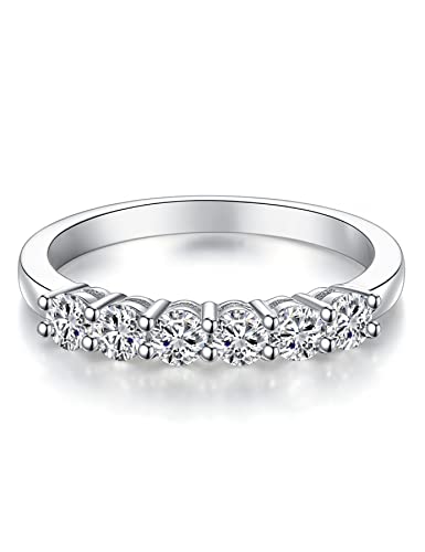IMOLOVE Moissanite Wedding Band for Women Eternity Bands Moissanite Wedding Rings for Women Sterling Silver Ring Anniversary Band White Gold Plated Size 4-11 - style: 6 Stones