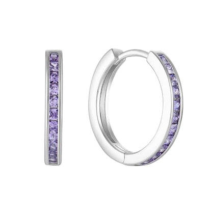 Starchenie Huggie Hoop Earrings for Women 925 Sterling Silver Princess Cut Birthstones Jewelry Gift - color: 02-Amethyst-Feb
