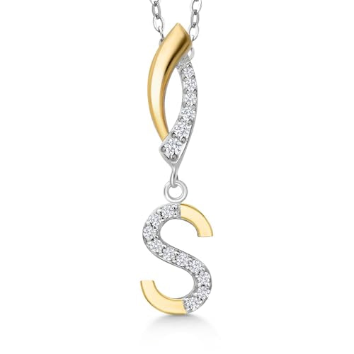 Gem Stone King Initial Pendant Necklace Letter A to Z Alphabet | 10K Yellow Gold and 925 Sterling Silver | White Lab Grown Diamond | Gift Women Mother's Day Wife Mom Girlfriend Anniversary Birthday | - style: Initial S