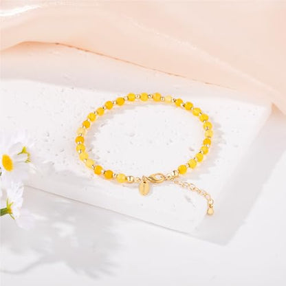 Inspirational Gifts Healing Natural Stone Bracelets for Women Anxiety Stress Relief Bracelet Handmade Jewelry for Friends Sister, Christmas Stocking Stuffers Thanksgiving Basket - color: Yellow- Wealth
