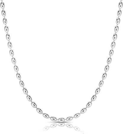 Savlano 925 Sterling Silver Oval Rice Bead Strand Chain Necklace For Women - Made in Italy Comes With a Gift Box - style: 3MM
