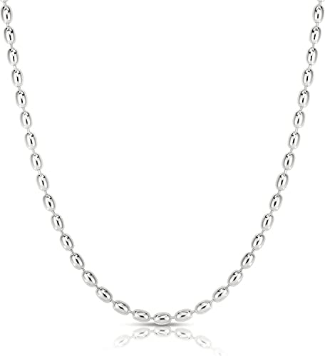 Savlano 925 Sterling Silver Oval Rice Bead Strand Chain Necklace For Women - Made in Italy Comes With a Gift Box - style: 3MM