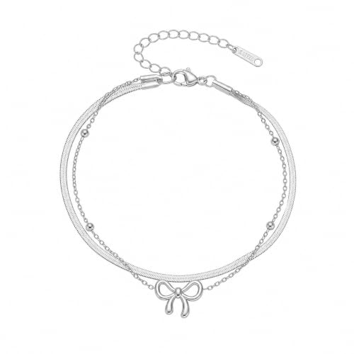 MYAROMA FINDINGS Stainless Steel Anklet for Women, Snake Chain Bow Charm Ankle Bracelet, Gold and Silver Tone Options, PVD Waterproof Non Tarnish Ankle Bracelet