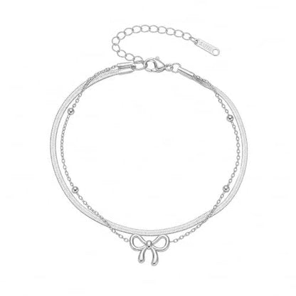 MYAROMA FINDINGS Stainless Steel Anklet for Women, Snake Chain Bow Charm Ankle Bracelet, Gold and Silver Tone Options, PVD Waterproof Non Tarnish Ankle Bracelet
