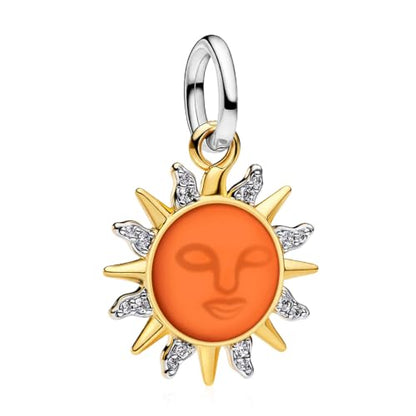Charms Beads 925 Sterling Silver Animal Heart Flower Friend Dangle Pendant with 5A Cubic fits for Charms Bracelets for Woman Valentine's Day Mother's Day Christmas Graduation Birthday Gift - style: Sun