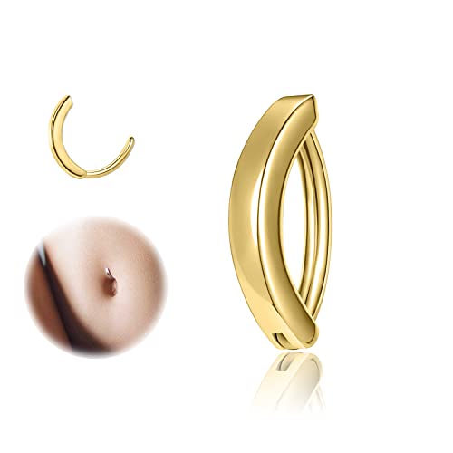 ZS 14G Clicker Belly Button Rings for Women, 925 Sterling Silver Belly Barbell Piercing Gold Reverse Curved Navel Barbell Body Jewelry - color: Gold,Inner diameter:10mm