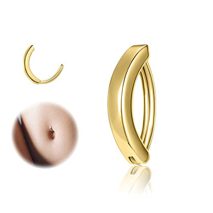 ZS 14G Clicker Belly Button Rings for Women, 925 Sterling Silver Belly Barbell Piercing Gold Reverse Curved Navel Barbell Body Jewelry - color: Gold,Inner diameter:10mm