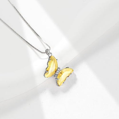 Aurora Tears Butterfly Necklace Earrings Ring Bracelet - Women 925 Sterling Silver Animal Butterflies Birthstone Pendant Crystal Wedding Birthday Jewelry - color: pendant-K.November