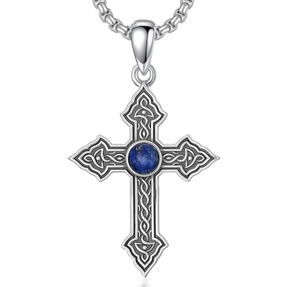 Cross Necklace for Men Women 925 Sterling Silver Cross Pendant Necklace Christian Religious Jewelry Gifts for Anniversary - color: 9-Celtic cross Lapis Lazuli