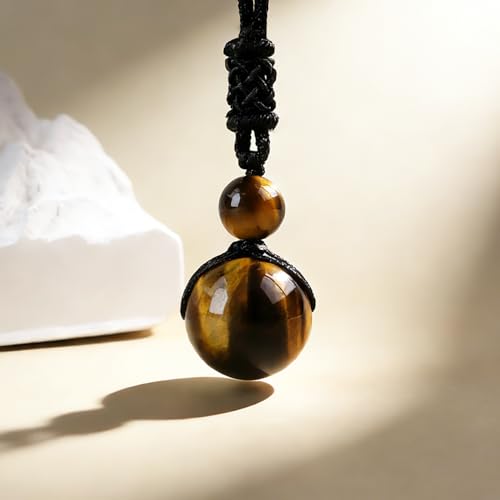 Anjiucc Natural Gemstone Healing Crystals Necklace, Adjustable Chakra Beads Pendant for Women Men, Protection, Energy Balance - color: Tiger's Eye