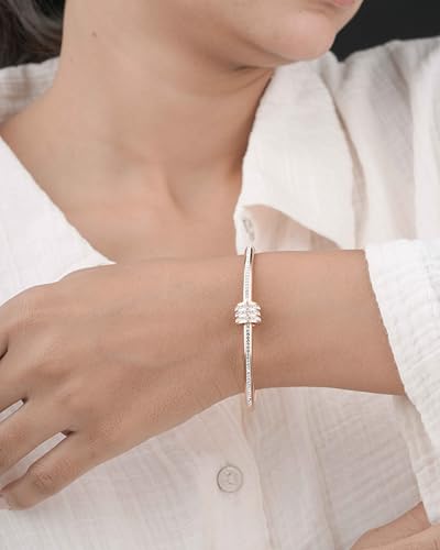 Rose Gold Pave Crystal Bangle Bracelet for Women – Stainless Steel Hinged Cuff with Wrapped Center – Hypoallergenic Waterproof – Sparkling Statement Jewelry – Gift for Her Backend: pave crystal bangle rose gold hinged cuff statement bangle sparkle wrapped