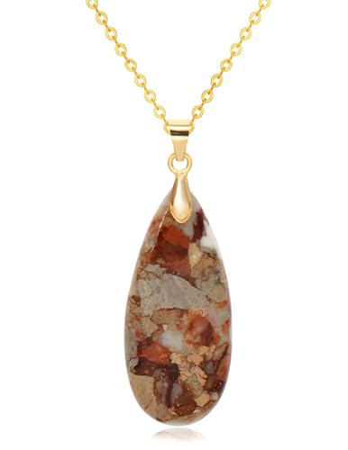 Stone Necklaces for Women Teardrop Gemstone Pendant Necklace Natural Stone Chain Necklaces - color: Khaki Gold