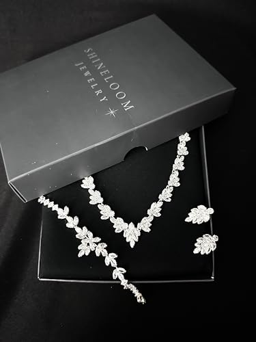 Bride Jewelry Set Silver Crystal Wedding Necklace Earrings Bracelet Set - Bridal Rhinestone Brass Pendant Accessories for Women and Bridesmaids - style: Jewelry Set 01