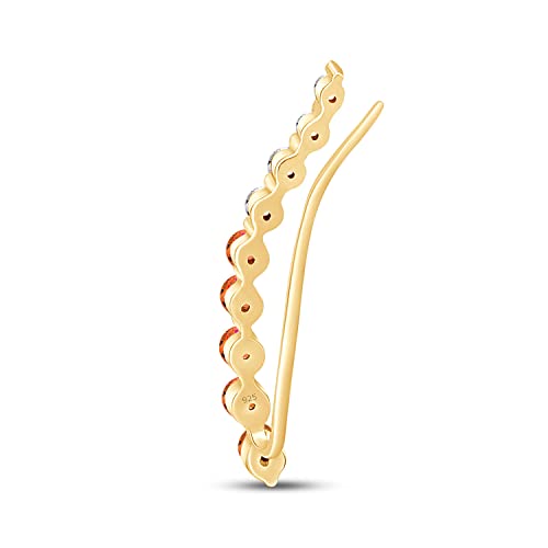 Floating Curved Bar One Piece Left Ear Crawler Earrings With Birthstone | White CZ In 14K Yellow Gold Over Sterling Silver - color: Simulated Citrine