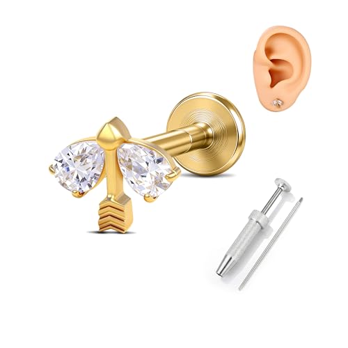 G23 Titanium Gold Filled 16G Cartilage Earring, 6mm 8mm - color: Arrow, Gold, size: 6MM