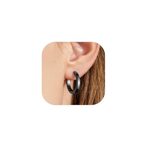PROSTEEL Huggie Hoop Earrings for Women Men Stainless Steel Lightweight | Small Hypoallergenic Hoop Earrings, 8-16mm Silver/Gold Huggie Earrings for Women Comfort for Daily Wear dnd Cartilage Styling - color: B. Black, size: 16mm