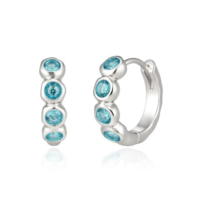 ARSIS Bubble Huggie Hoop Earrings for Women with Cubic Zirconia, Platinum/18K Gold Plated Bezel Hoop Earrings with Opal, Hypoallergenic Lightweight Jewelry, Clear/Ruby/Emerald Green/Aqua/Sapphire/Pink - color: Ocean Blue