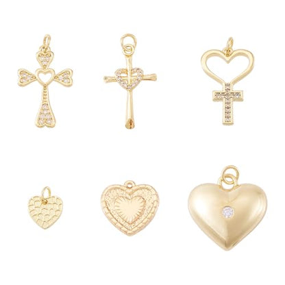 Cheriswelry 18K Gold Plated Heart Pendants Golden Heart Dangle Earring Charms Necklace Pendants Bracelet Keychain Charm Mini Hang Ornament for DIY Craft Jewelry Making - color: 18K Gold Plated F