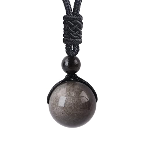 Anjiucc Natural Gemstone Healing Crystals Necklace, Adjustable Chakra Beads Pendant for Women Men, Protection, Energy Balance - color: Silvery Sheen Obsidian