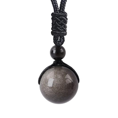 Anjiucc Natural Gemstone Healing Crystals Necklace, Adjustable Chakra Beads Pendant for Women Men, Protection, Energy Balance - color: Silvery Sheen Obsidian