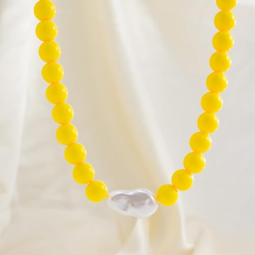 Colorful Faux Baroque Pearl Resin Beaded Choker Necklace Summer Tropical Jewelry for Women - color: Yellow