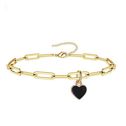 Sweet Enamel Forever Love Heart Shape Link Bracelet Paperclip Chain Stainless Steel Necklace for Mom Wife Lover Valentine's Day Preppy Jewelry - color: Black
